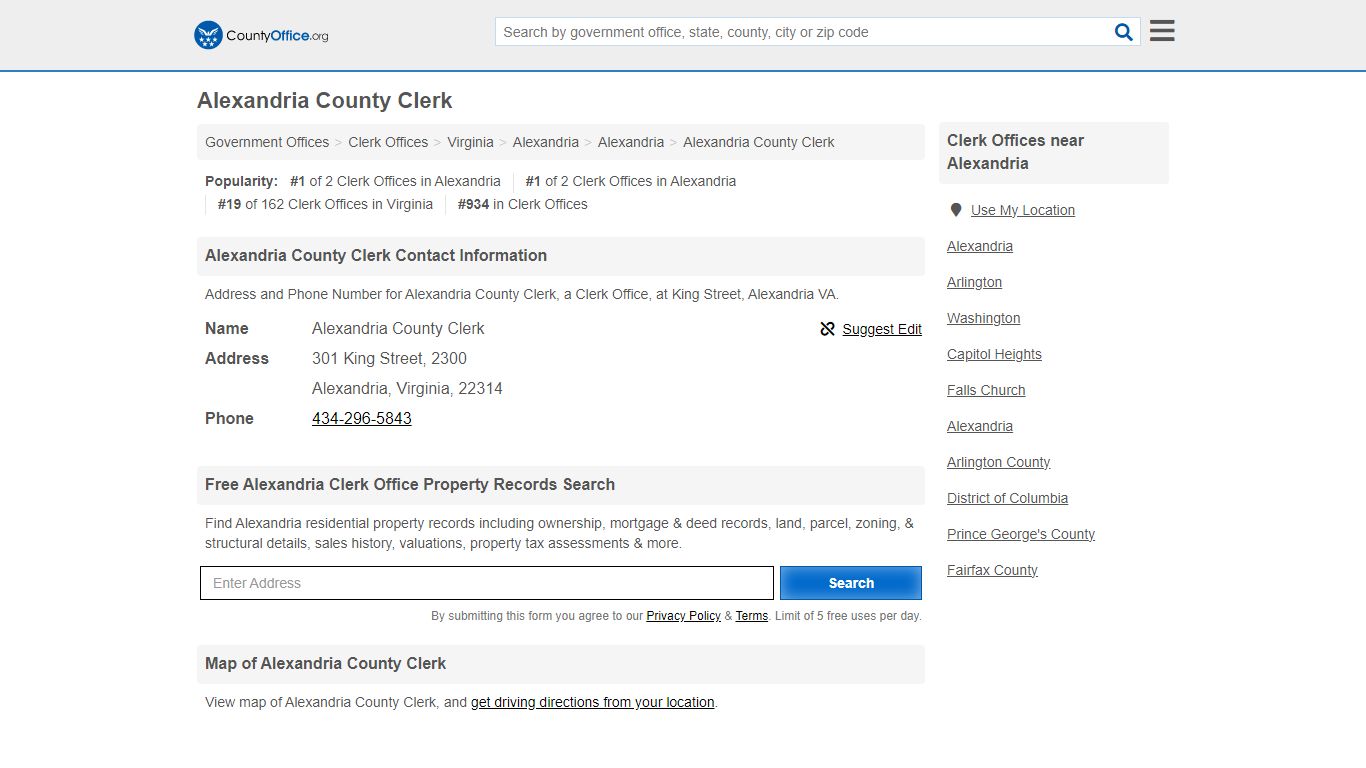 Alexandria County Clerk - Alexandria, VA (Address and Phone)