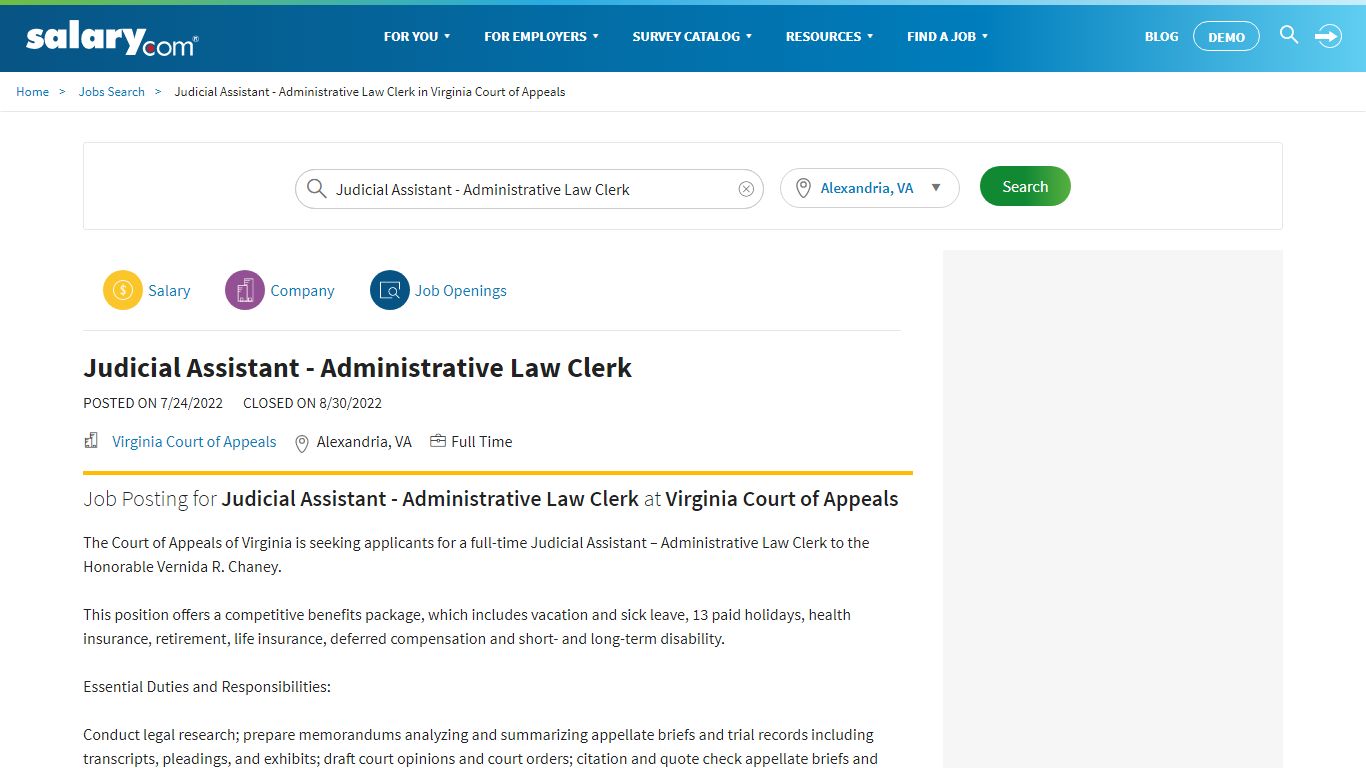 Judicial Assistant - Administrative Law Clerk Job Opening in Alexandria ...